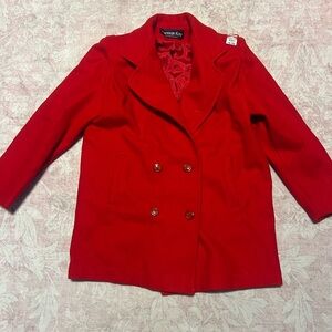 Hermann Lange Vibrant Red Double-Breasted Pea Coat